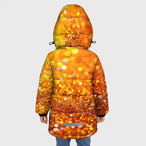 Зимняя куртка для девочки Оранжевые и желтые блестяшки боке / 3D-Светло-серый – фото 4