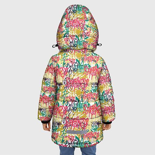 Зимняя куртка для девочки Граффити с подтёками / 3D-Красный – фото 4