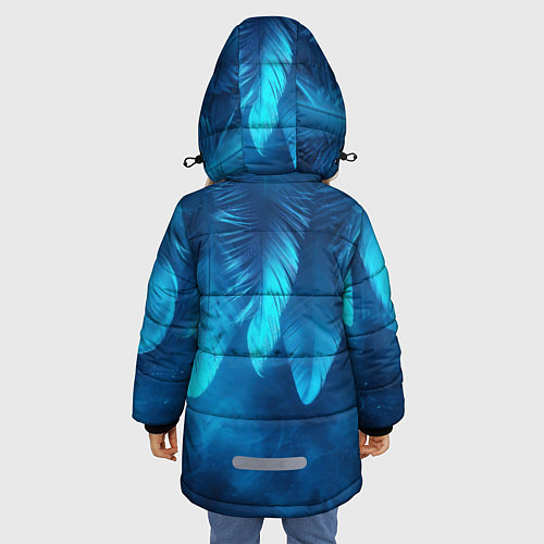Зимняя куртка для девочки Вертикальные синие перья и дым / 3D-Черный – фото 4