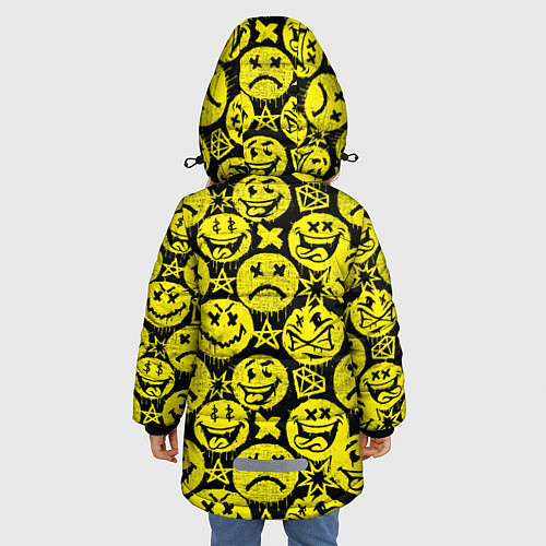 Зимняя куртка для девочки Желтые смайлики узор / 3D-Черный – фото 4
