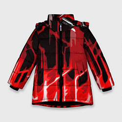 Куртка зимняя для девочки Abstract red stripes on a black background, цвет: 3D-черный