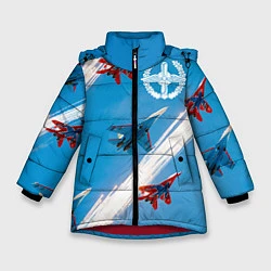 Куртка зимняя для девочки Самолеты ВВС, цвет: 3D-красный