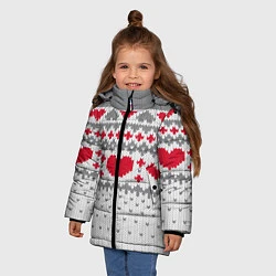 Куртка зимняя для девочки Узор с сердечками, цвет: 3D-светло-серый — фото 2