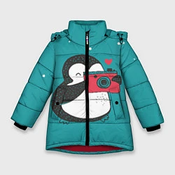 Куртка зимняя для девочки Пингвин с фотоаппаратом, цвет: 3D-красный
