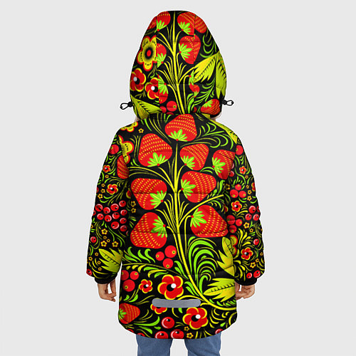 Зимняя куртка для девочки Хохлома: земляника / 3D-Черный – фото 4