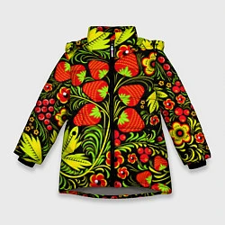 Куртка зимняя для девочки Хохлома: земляника, цвет: 3D-светло-серый