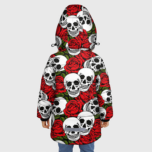 Зимняя куртка для девочки Черепа в розах / 3D-Черный – фото 4