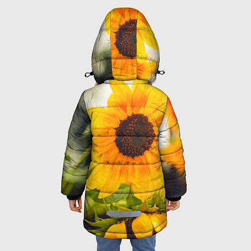 Зимняя куртка для девочки Подсолнухи / 3D-Черный – фото 4