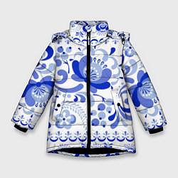 Куртка зимняя для девочки Гжель 2, цвет: 3D-черный