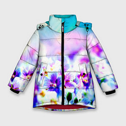 Куртка зимняя для девочки Цветочное поле, цвет: 3D-красный