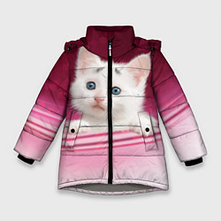 Куртка зимняя для девочки Белый котёнок, цвет: 3D-светло-серый