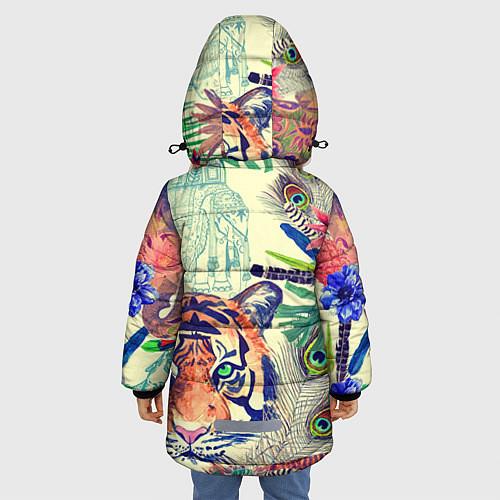 Зимняя куртка для девочки Индийский тигр / 3D-Черный – фото 4