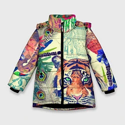 Куртка зимняя для девочки Индийский тигр, цвет: 3D-черный