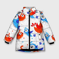 Куртка зимняя для девочки Птички, цвет: 3D-черный