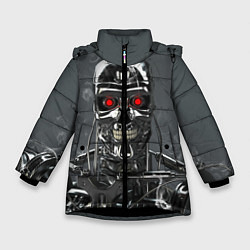 Куртка зимняя для девочки Скелет Терминатора, цвет: 3D-черный