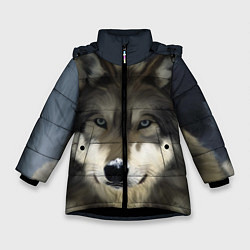 Куртка зимняя для девочки Зимний волк, цвет: 3D-черный