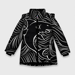Куртка зимняя для девочки Акула в в морской пучине, цвет: 3D-черный