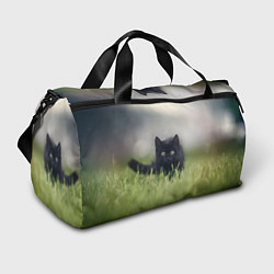 Спортивная сумка Черный кот на лугу