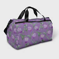 Спортивная сумка Фиолетовые тюльпаны с зелеными листьями