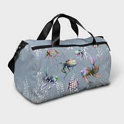 Спортивная сумка Разноцветные акварельные рыбки и белые водоросли