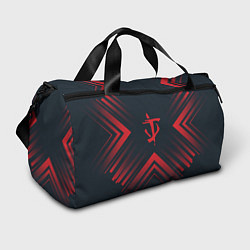 Спортивная сумка Красный Символ Doom на темном фоне со стрелками