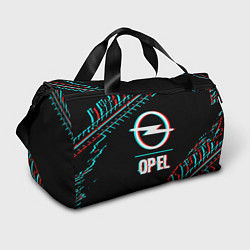Спортивная сумка Значок Opel в стиле Glitch на темном фоне