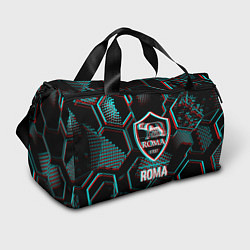 Спортивная сумка Roma FC в стиле Glitch на темном фоне