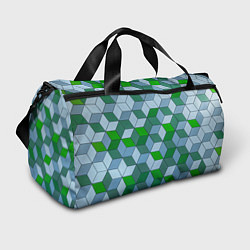 Спортивная сумка Зелёные и серые абстрактные кубы с оптической иллю