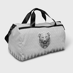 Спортивная сумка Медведь чёрно-белый барельеф с этническим орнамент