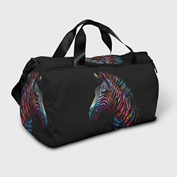 Спортивная сумка Разноцветная зебра на темном фоне