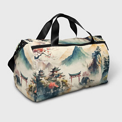 Спортивная сумка Японский пейзаж - акварель