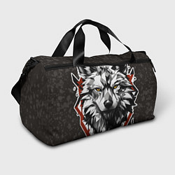 Спортивная сумка Черный волк - полигональная голова зверя