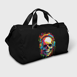 Спортивная сумка Яркий череп в наушниках нарисованный красками