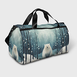 Спортивная сумка Мишка в зимнем лесу в стиле фолк-арт