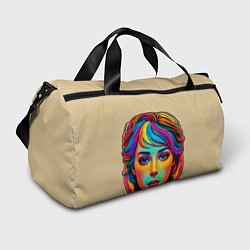 Спортивная сумка Девушка с разноцветными волосами на клетчатом фоне