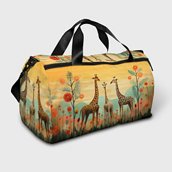 Спортивная сумка Три жирафа в стиле фолк-арт