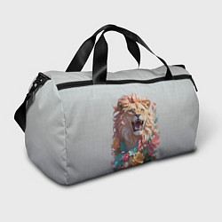 Спортивная сумка Голова льва в цветах на холсте