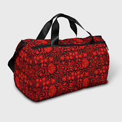 Спортивная сумка Хохломская роспись красные цветы и ягоды на чёрном