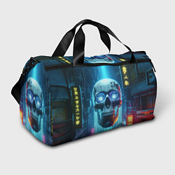 Сумки спортивные Cyber skull - neon glow ai art, цвет: 3D-принт