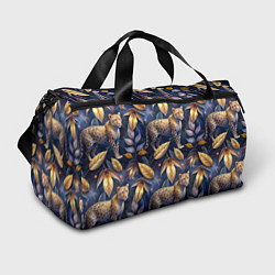 Сумки спортивные Леопард с золотыми листьями паттерны, цвет: 3D-принт