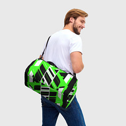 Сумки спортивные Black and green stripes on a white background, цвет: 3D-принт — фото 2