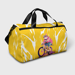 Спортивная сумка Кот на велосипеде жёлтый фон