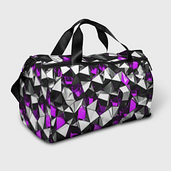 Сумки спортивные Фиолетово-белые рельефные треугольники на чёрном ф, цвет: 3D-принт