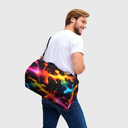Сумки спортивные Радужные кляксы на черном фоне, цвет: 3D-принт — фото 2