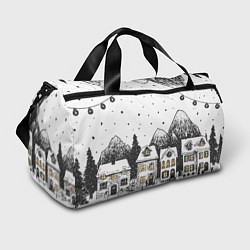 Спортивная сумка Черно-белый новогодний город
