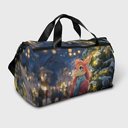Спортивная сумка Рыжая лошадка на фоне Нового года