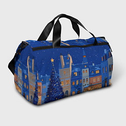 Спортивная сумка Синяя новогодняя елочка во дворе