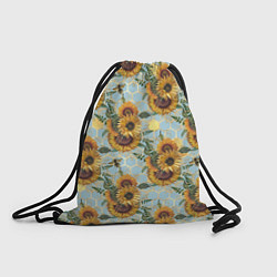 Рюкзак-мешок Подсолнухи и пчёлы на голубом, цвет: 3D-принт
