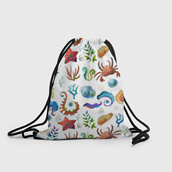 Рюкзак-мешок Морской паттерн с крабами и водорослями, цвет: 3D-принт