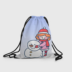 Рюкзак-мешок Девочка лепит снеговика, цвет: 3D-принт